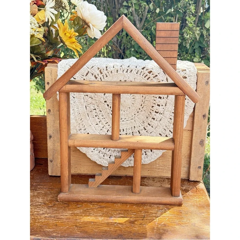 Vintage Wooden House Shaped Trinket Shelf, Cottage Core Country Farmhouse, Decor